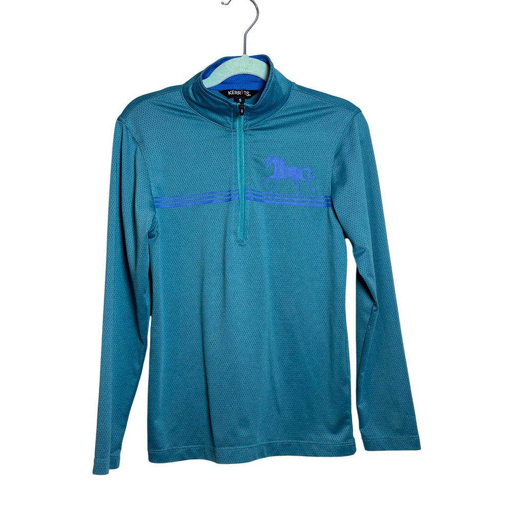 Kerrits‎ Kids Turquoise Horse Print 1/4 Zip Long Sleeve Riding Top Size S